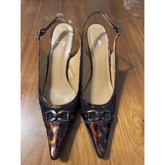 STUART WEITZMAN Women's Black Aspect Tortoise Shell Slingback Pumps Sz 10.5 N - Picture 2 of 12